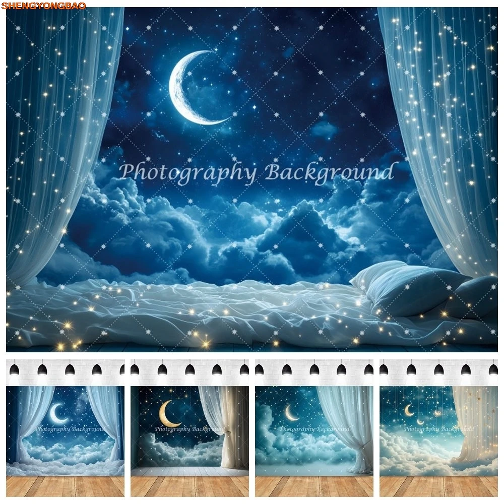 

Night Starry Sky Cloud Backdrop Moon Stars Room Curtain Newborn Baby Portrait Birthday Party Photography Background Photo Studio