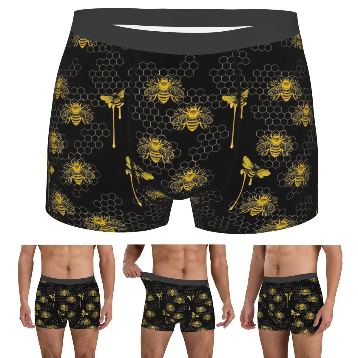 Boxer Underpants Shorts Honey Bee Pattern Panties Men's Soft Underwear for Homme Man Boyfriend Gift