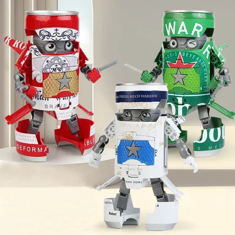 Deformed Beer Robot Action Figure Cartoon Deformation Robot Creative Warrior Model Deformation Educational Toys