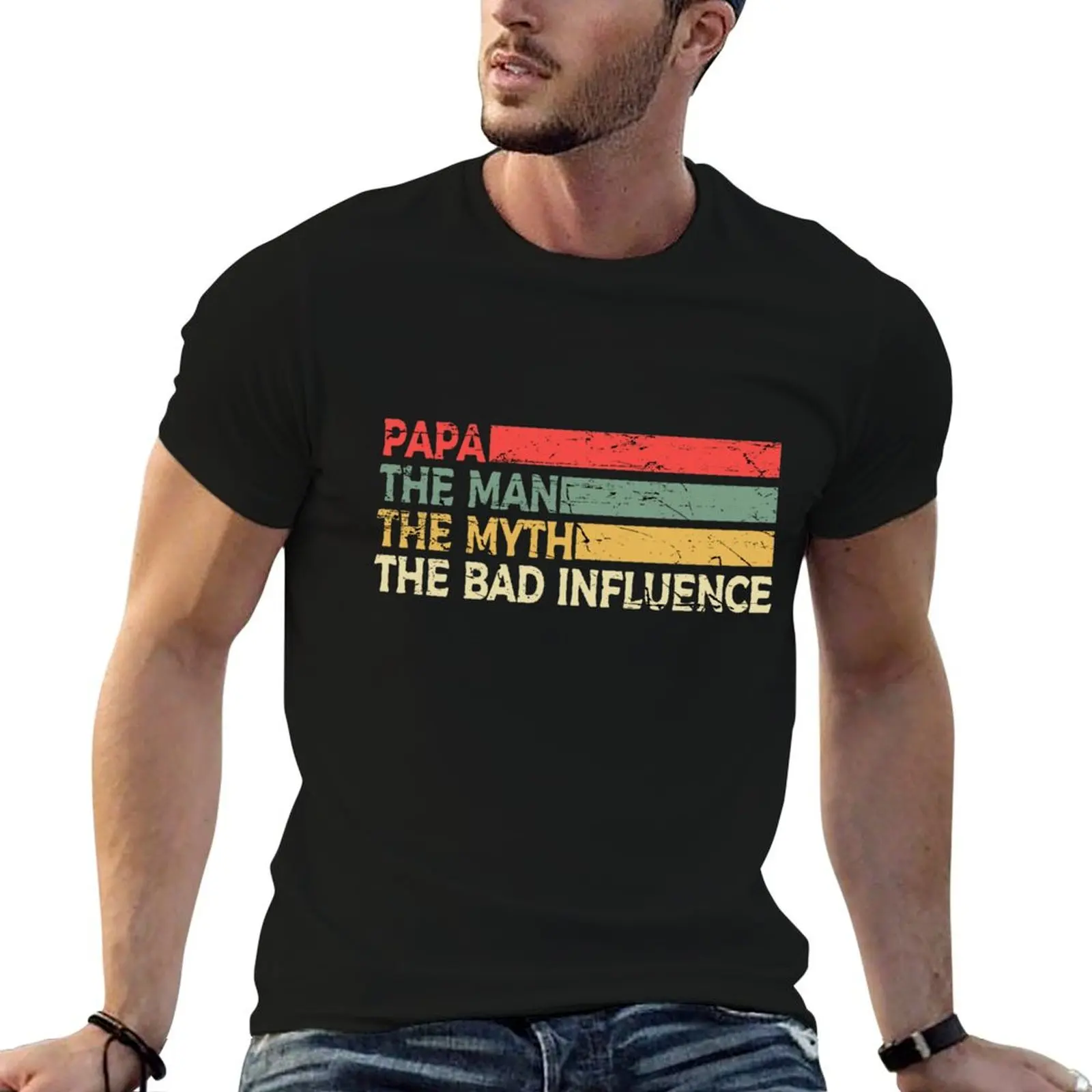 T-Shirt Papa The Man The Myth The Bad Influence, t-shirts pour hommes, t-shirts en coton anime pour hommes