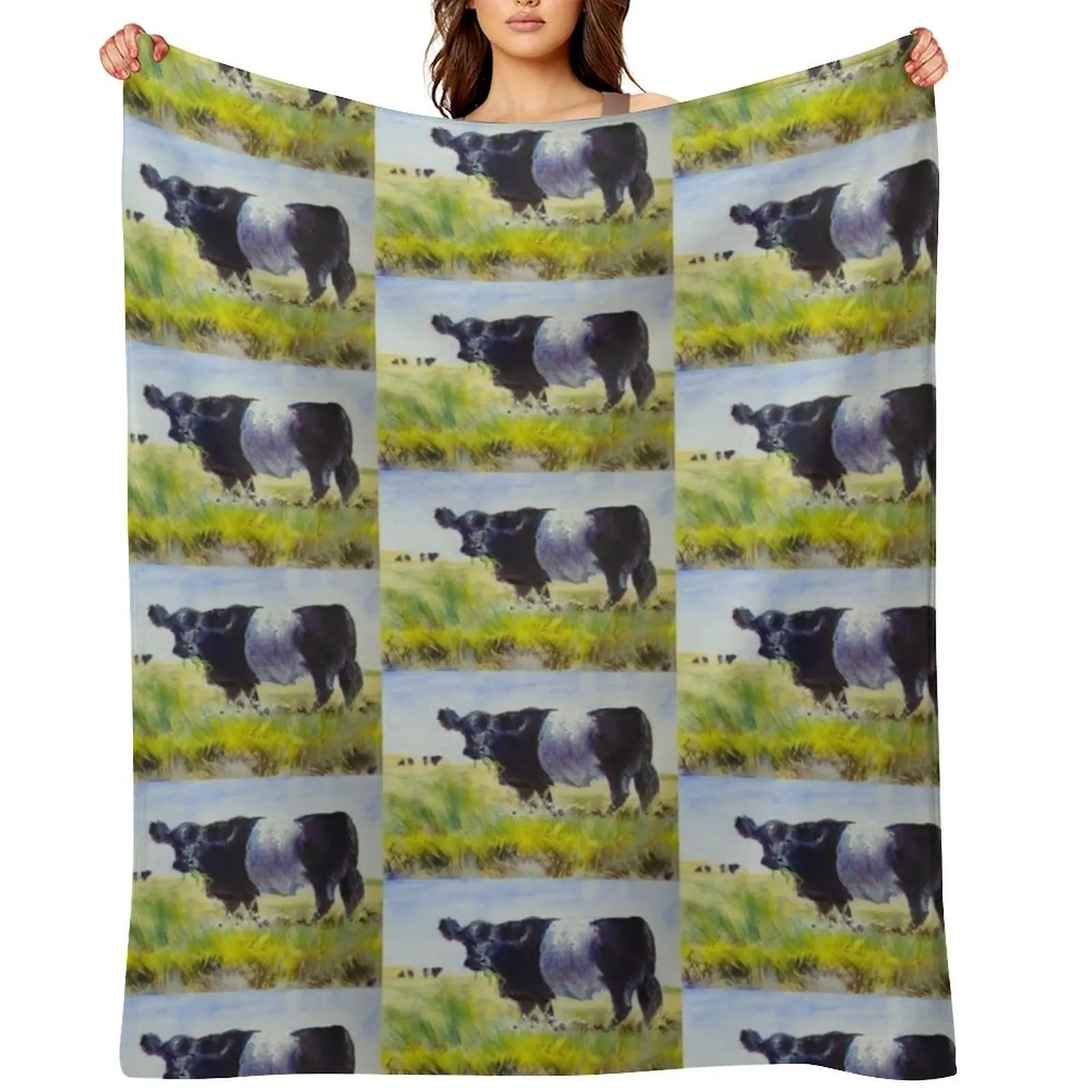

Belted Galloway Cow Painting Throw Blanket Soft Beds manga Shaggy wednesday Blankets