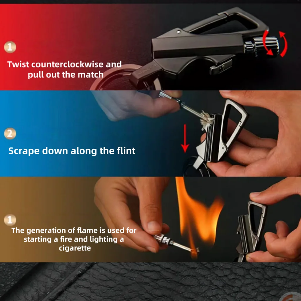 Rechargeable Lighter Multi-Function Keychain Flint Metal Match Starter Bottle Opener for Cigarette Use with Box