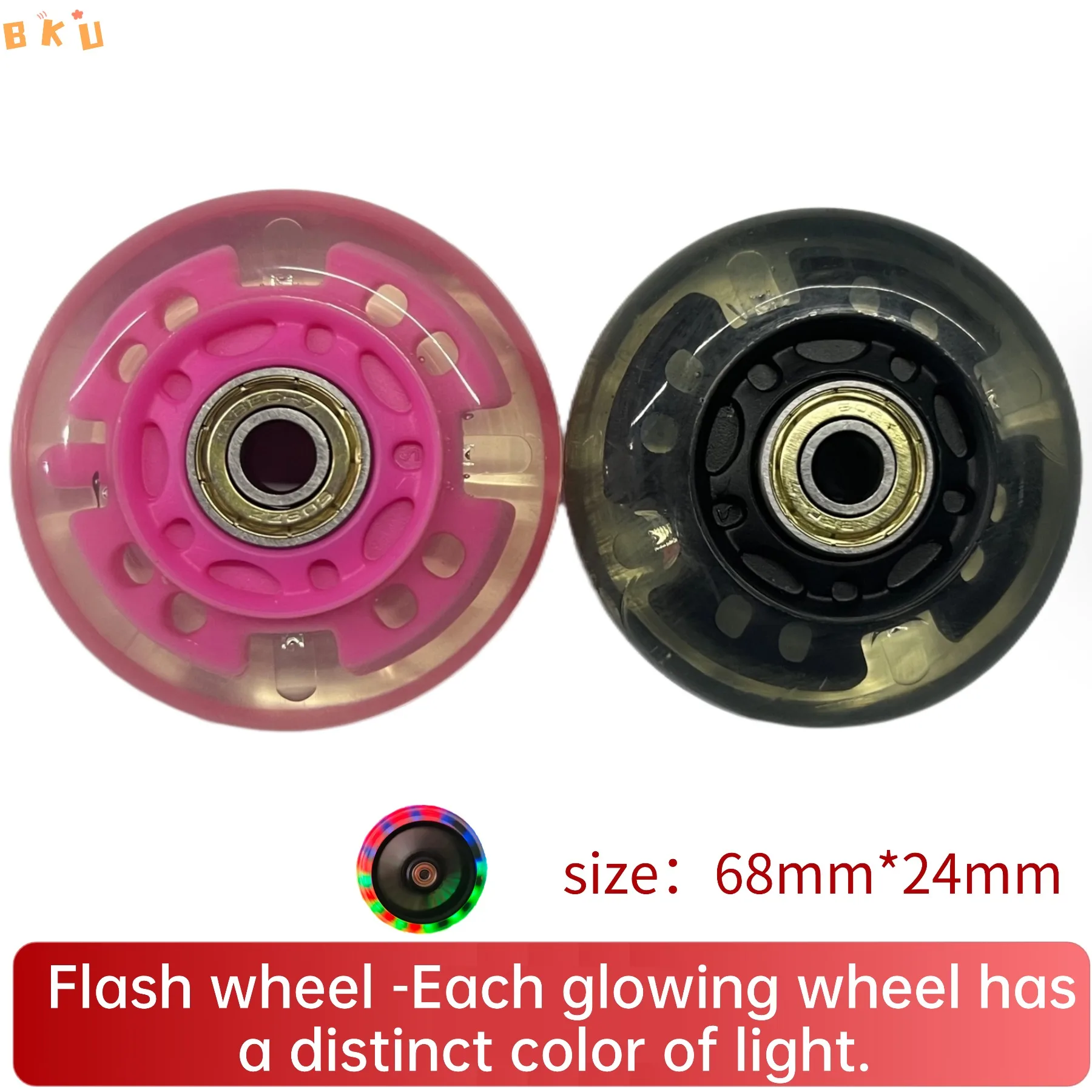 

LED Light Up PU Wheels 68mm with ABEC-7 Bearings (2/4/8 Packs, Black/Pink) - Replacement for Inline Skates, Scooters, Luggage