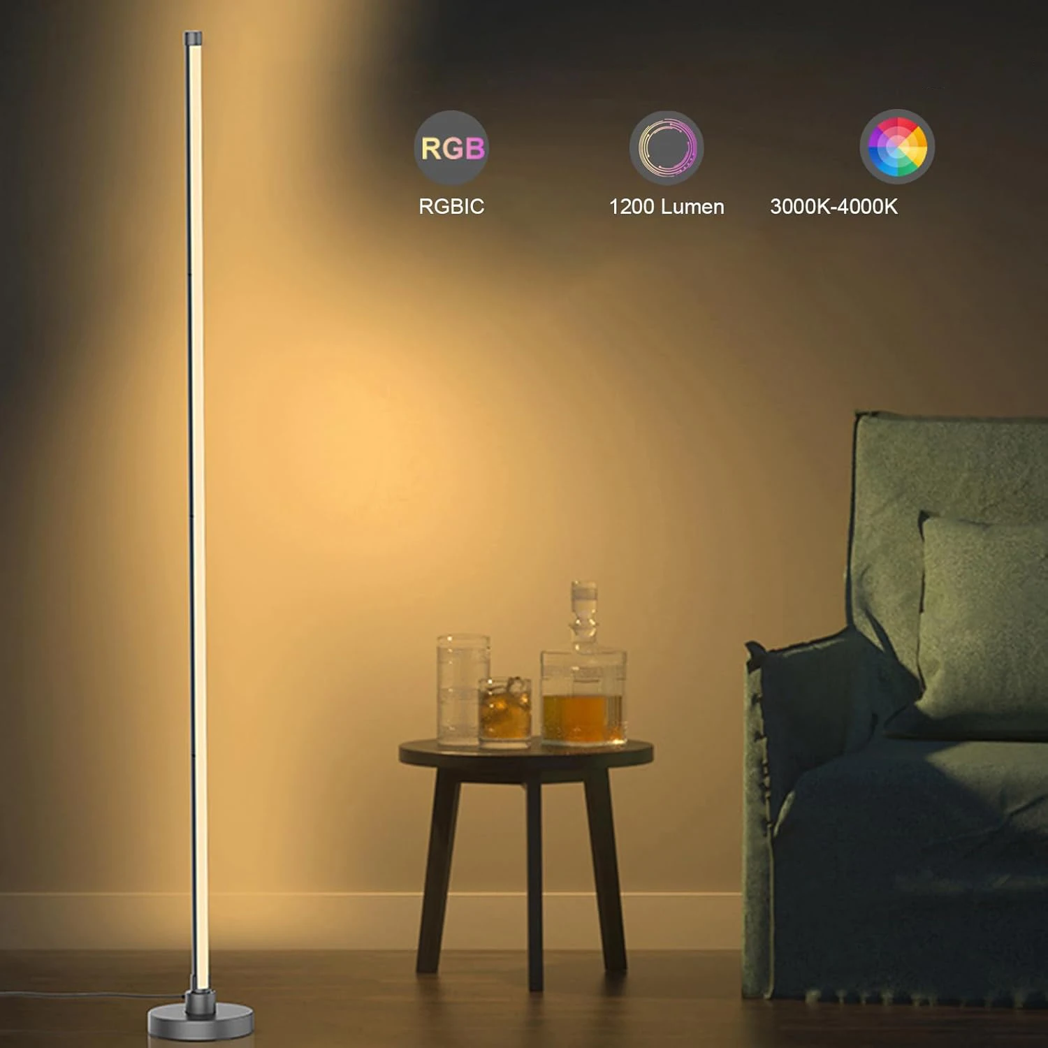 Corner Floor Lamp 18W Smart 120LED RGBIC LED Corner Lamp with App 2.4G Remote Control 16 Million Colors & 68+ Scene Music Sync