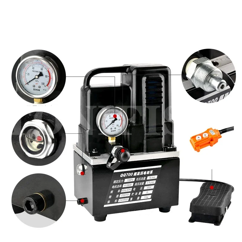 

QQ700 Electric Hydraulic Oil Pump Ultra High Pressure Electric Pump Solenoid Valve With Foot Hydraulic Press Hydraulic Press