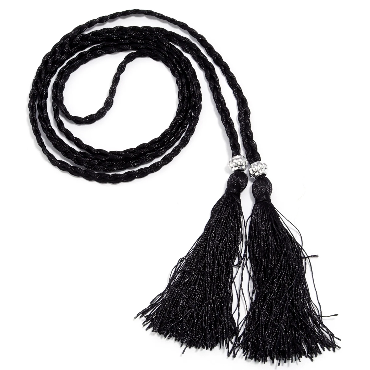 Black long woven braided rope knotted tassel chord tie belt Tassel Belt - Noir Black Leather Rope Belt - Ulla Johnson main image 4