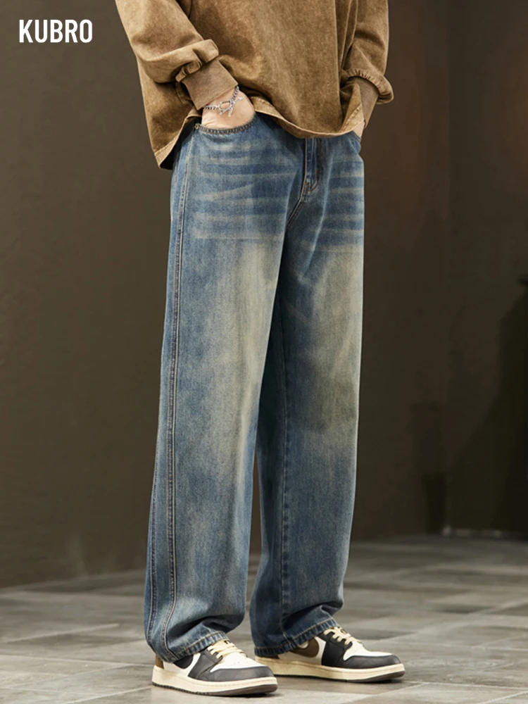 Streetwear Vintage กางเกงยีนส์ผู้ชายบุคลิกภาพใหม่บางแฟชั่นหลวมกางเกงสบายๆตรงกางเกงยีนส์กว้างชาย