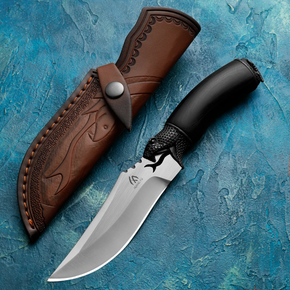 HUANGFU 7CR13MOV Steel Outdoor Knife Fixed Blade Hiking Hunting Knife Survival Rescue Knife Self Defense Knife Gift for Men