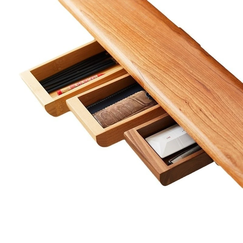 Under‑desk Pull‑out Wooden Storage Box, Hidden Drawer Organizer for Home Office Entryway Sundries Decoration