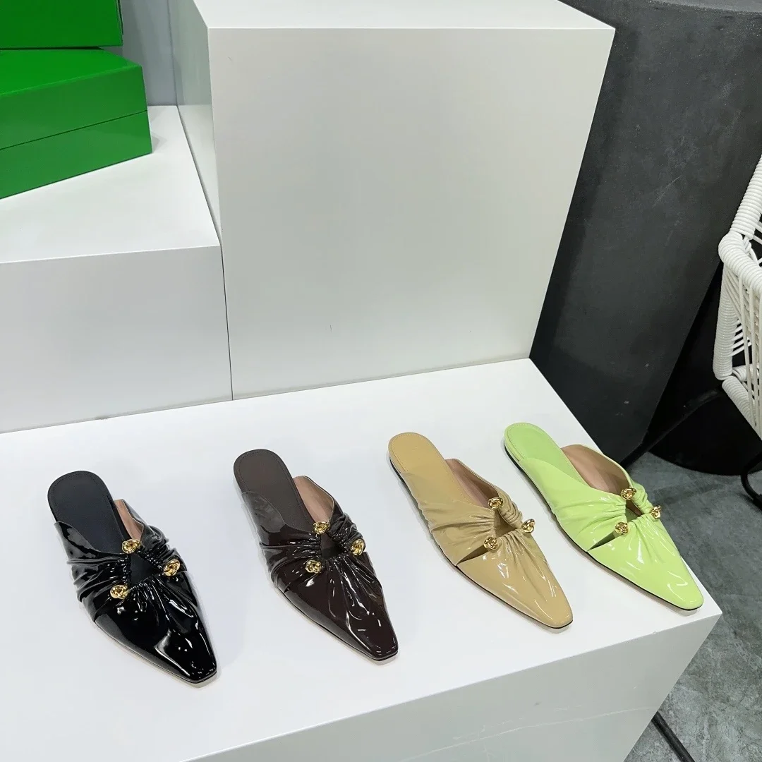 Zapatos de piel auténtica para mujer, zapatillas de suela plana de lujo, estilo europeo y americano, para primavera y verano, 2023