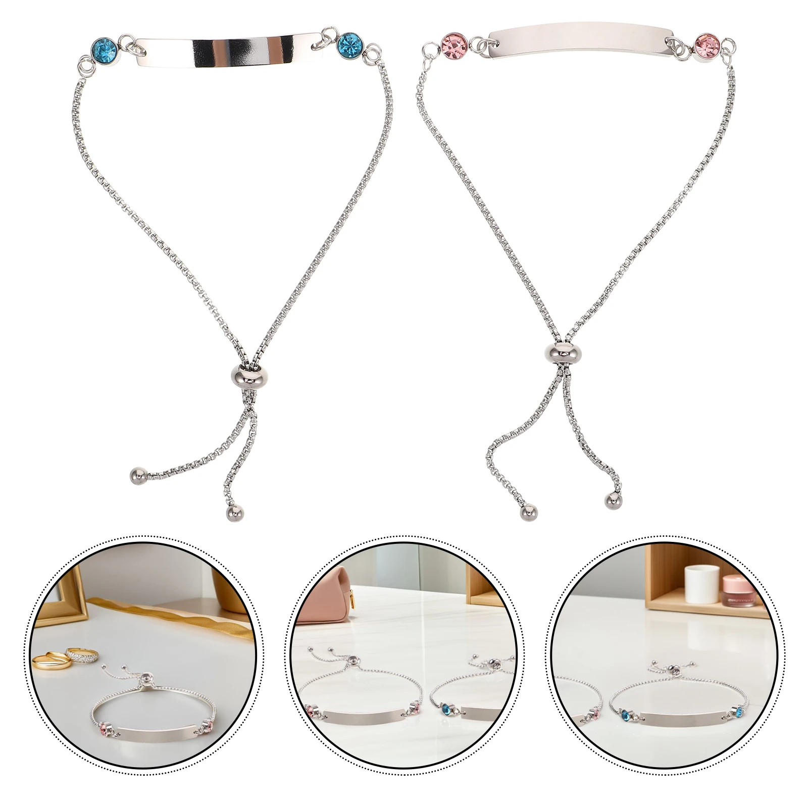 

2pcs Stainless Steel Couple Bracelets Engraved Personalized Adjustable Matching for Lovers Women Men Bangle Relationship