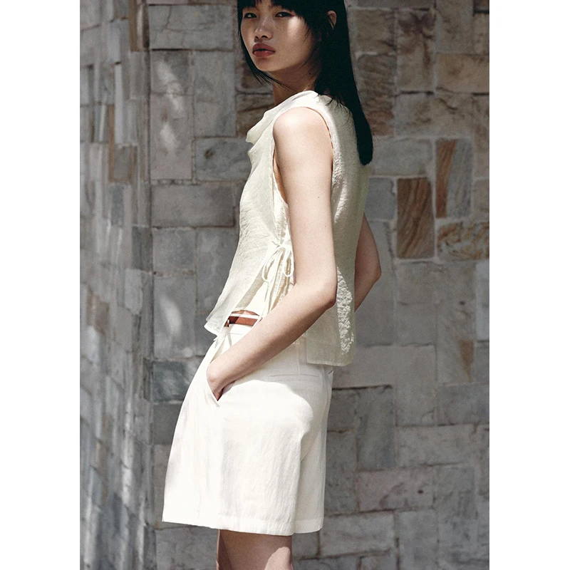 Estate delle nuove donne irt Knot effetto antirughe colletto drappeggiato Svel ort Top Commute Sle Slim Fit rotondo Ne Po...