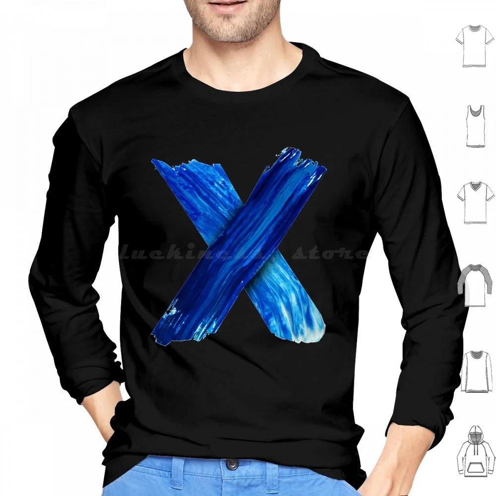 X Hoodie cotton Long Sleeve Alphabets Letters Abc Abcd Blue Ink White Brush Stroke Alphabet Letter Word Words Pink Red