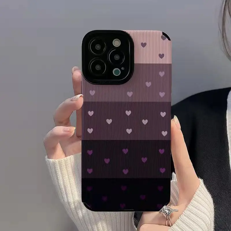 Gradient Color Love Heart Pattern For iPhone 15 14 13 12 11 Pro Max 14 15 Plus 12 13 Mini X XR XS Max 7 8Plus Shockproof Cover