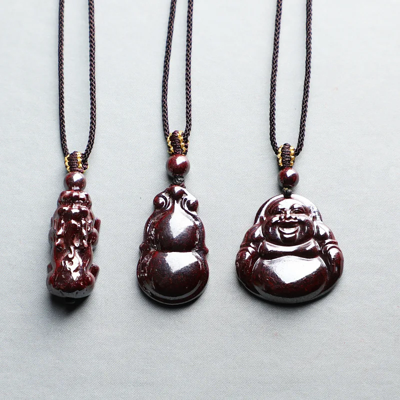 

Natural Raw Mineral Cinnabar Carving Raw Mineral Cinnabar Buddha Beads Gourd Pixiu Necklace Cinnabar