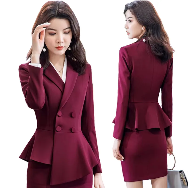 2023 Spring Summer Formal Ladies Double Breaste Blazer And Skirts Suits Office Uniform 2XL Size Skirts Jacket Business Work Wear