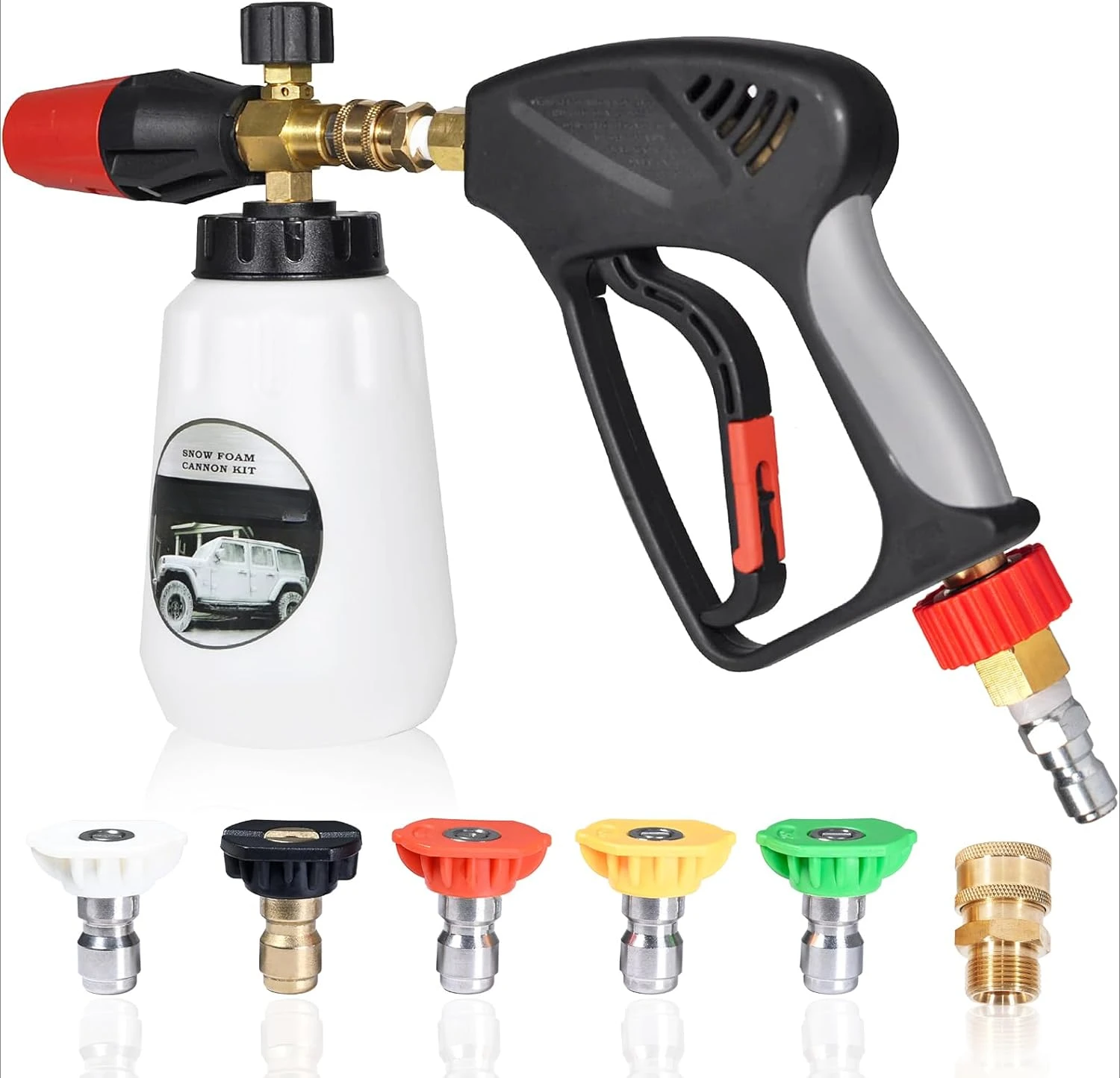 Foam Cannon Kit with Pressure Washer Gun 5000 PSI, 5 Nozzle Tips, 1/4