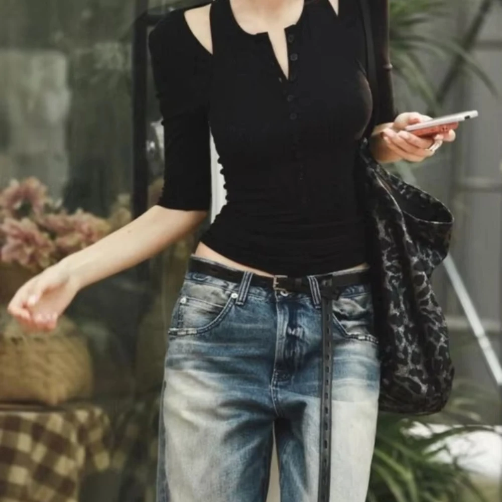 Niche Bandage Dress Two-Piece Bottoming Shirt T-shirt for Women Autumn and Winter Slim Fit Slim Bottoming Top Fashion ins style