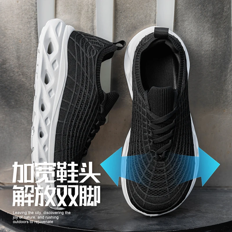 Men's Plus Size Wide Toe Box Casual Sneaker Cushion Running Shoes Lightweight Breathable Knit Walking Shoes for Work & Gym Sport - view 3