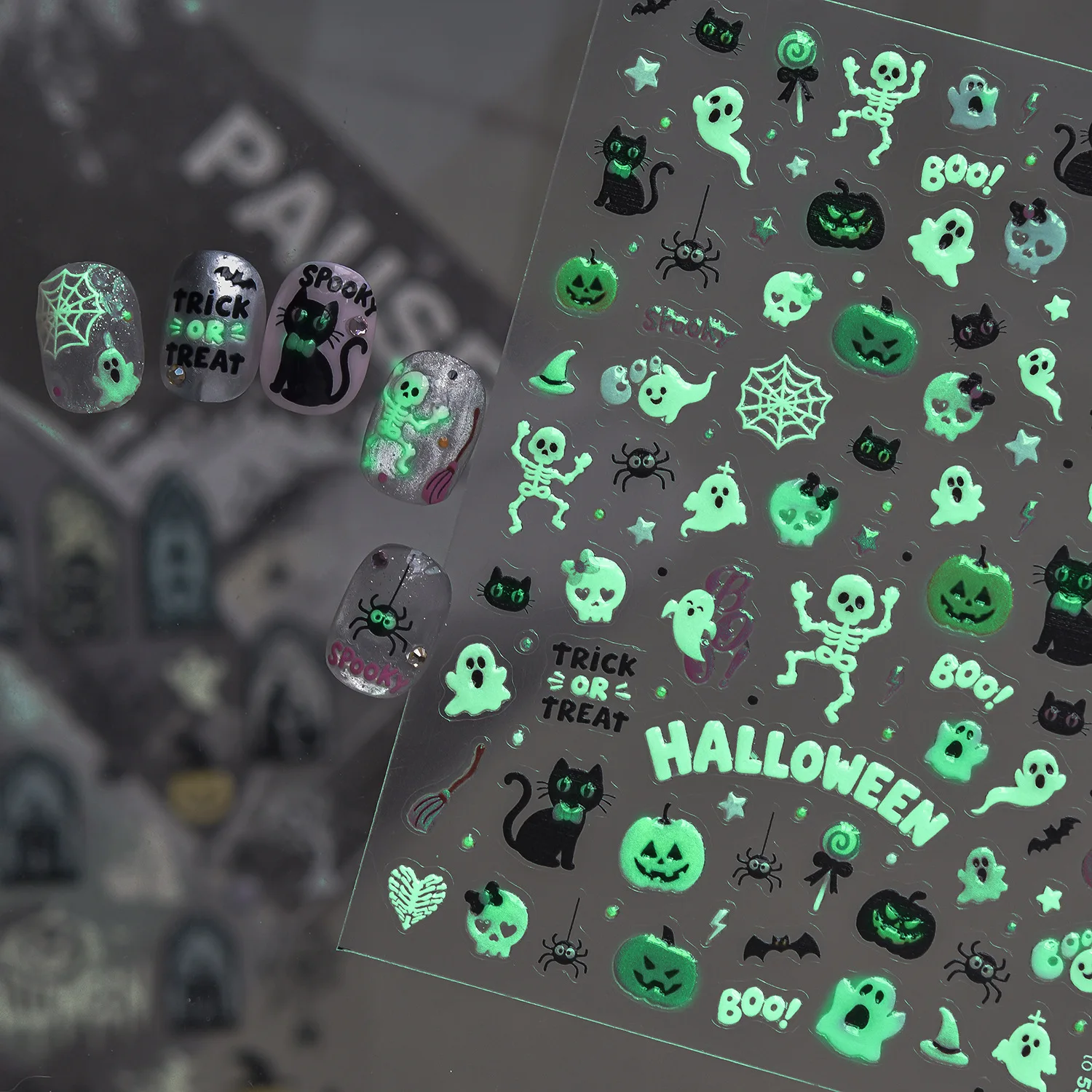 新しい発光ハロウィンネイルステッカー カボチャ ゴースト ス - Photography Online のレビューと価格