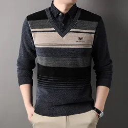 New Winter Men Shirts Collar Sweaters Outwear Casual Twinset Shirts Sweaters Man Knitted Pullovers Male Fleece Warm Sweaters 5XL