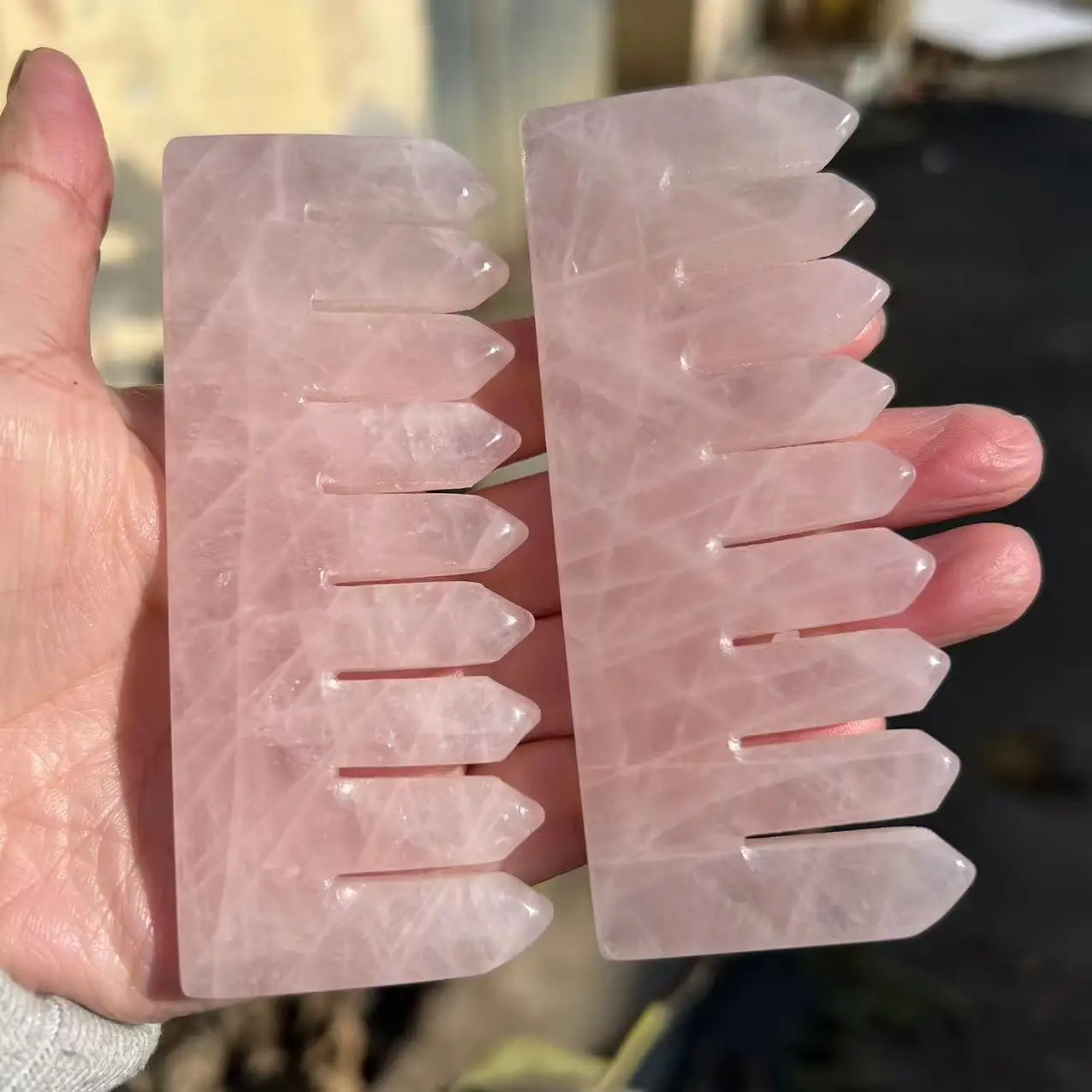 10CM Natural Rose Quartz Crystal Comb Head Hair Health Massage Gua Sha Combs Healing Health Jade Stones Gifts