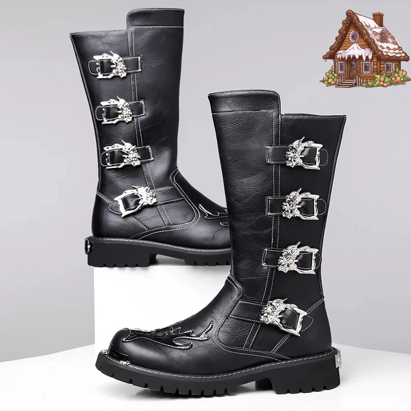 

Fashion Men's Leather Shoes Keep Warm High Top Shoes All-match Outdoor Male Motorcycle Boots Mid-Calf Boots Leisure Walk Botas