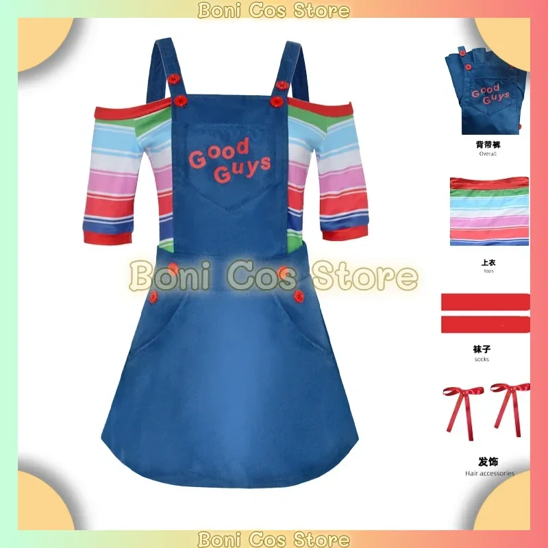 Women Ghost Doll Cosplay Chucky Costumes Outfit Adult Fancy Dresses Carnival Horror Ghost Doll Clown Costume Halloween Toy Gift