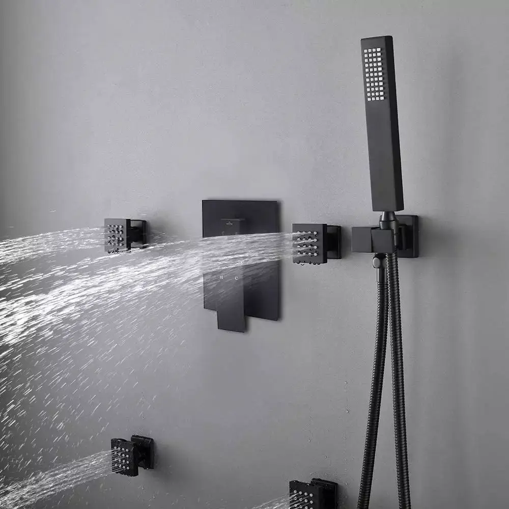 YYHC- Best Sale 2 Functions Square Rainfall Ceiling Shower Matte Black Bathroom Concealed Shower Set