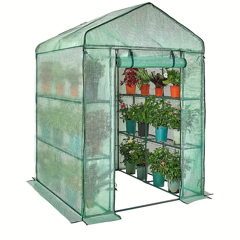 Greenhouse, 56×56×76" Walk in Greenhouse, Portable Green House for Outdoors with Thicken PE Cover, 3 Tiers 8 Shelves for Plants,