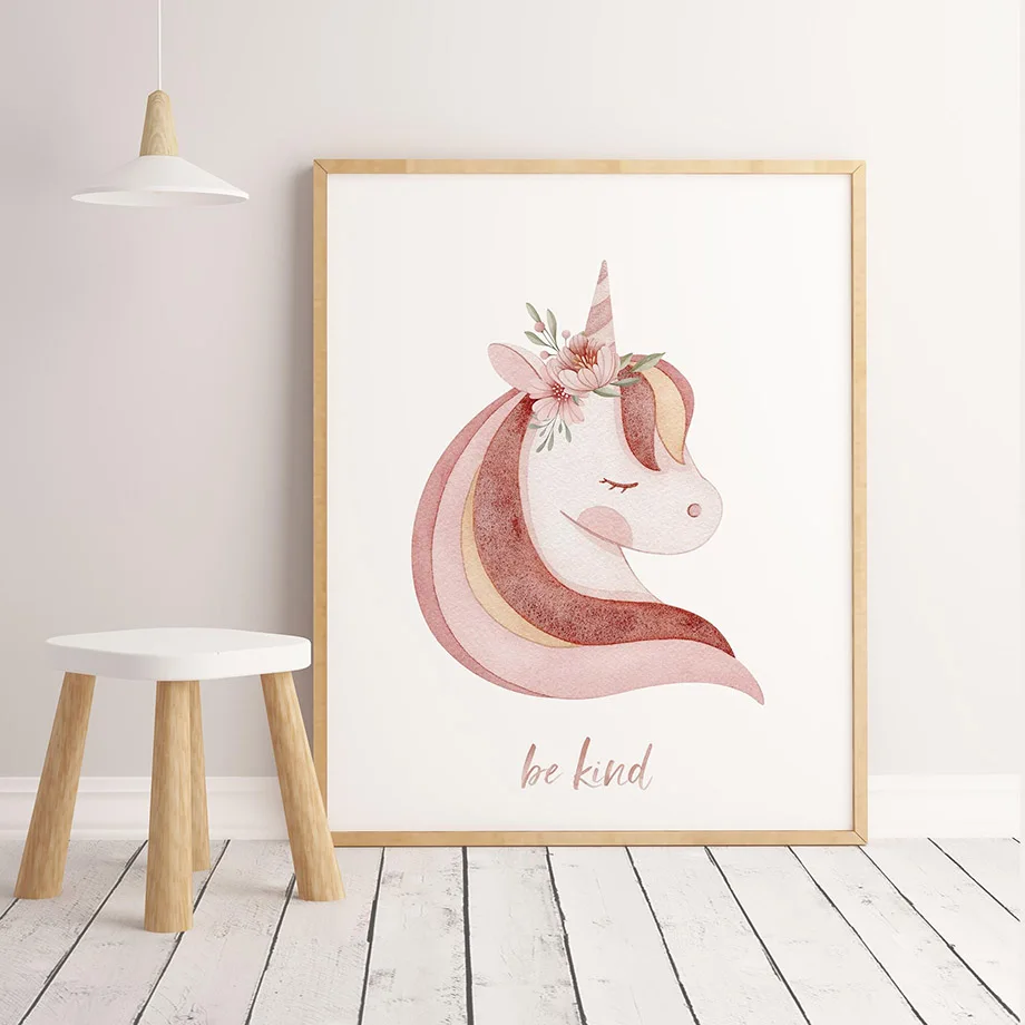 Watercolor Unicorn Sun Moon Rainbow Cloud Wall Art Canvas Painting Cartoon Posters And Prints Pictures Girl Kids Room Home Decor