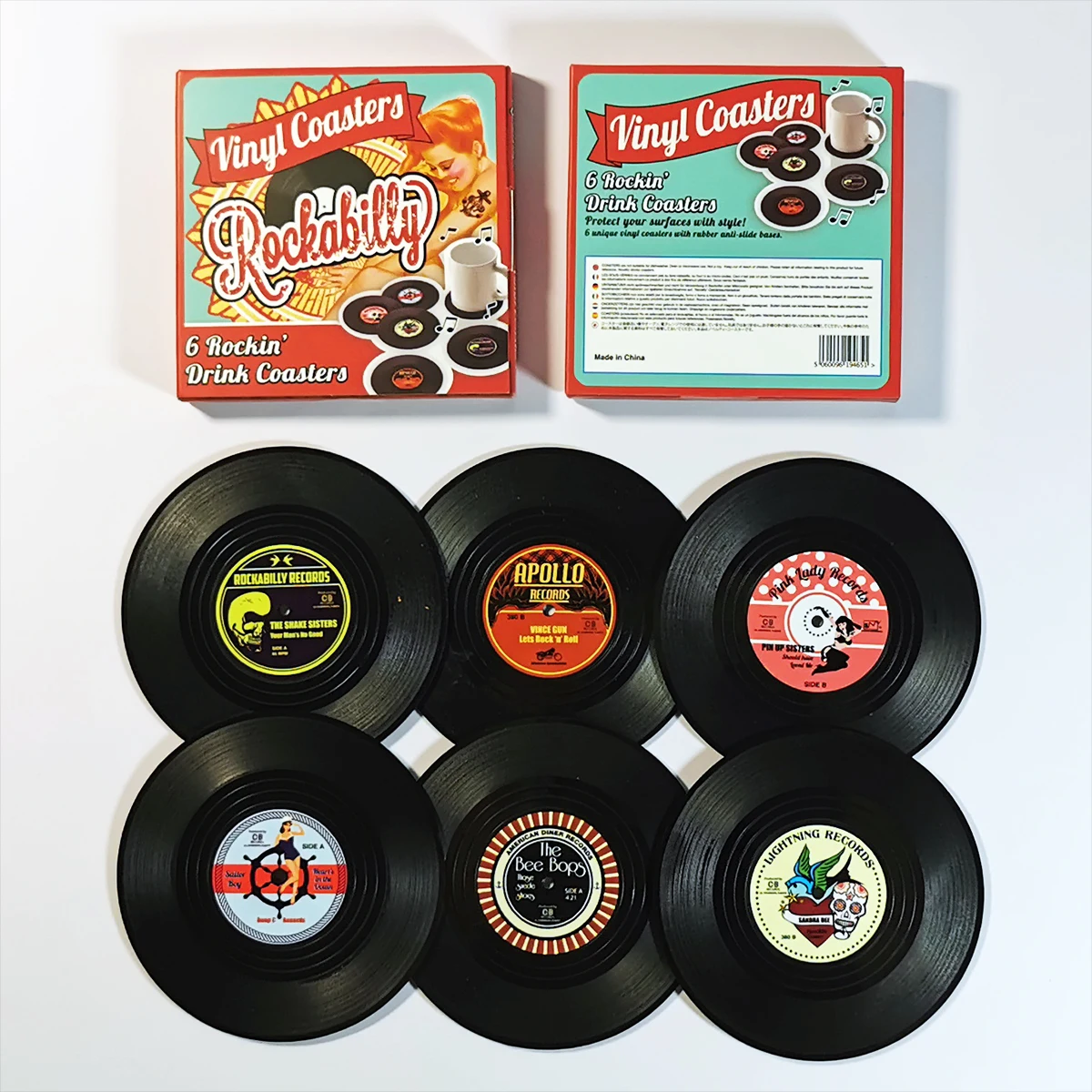 

Set of 6 Vinyl Coasters for Drinks Music Coasters with Vinyl Record Player Holder Retro Record Disk Coaster Mug Pad Mat Creative