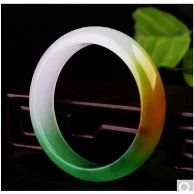 

AAA+ NEW Chinese 100%Natural Green YELLOW Jadeite Jade Bracelet 59-60MM