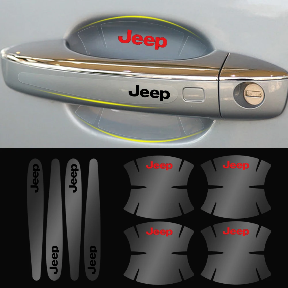 8 peças de Adesivos Protetores de Maçaneta de Carro para Jeep Grand Cherokee Wrangler Renegade Compass Gladiator Trail - Acessórios