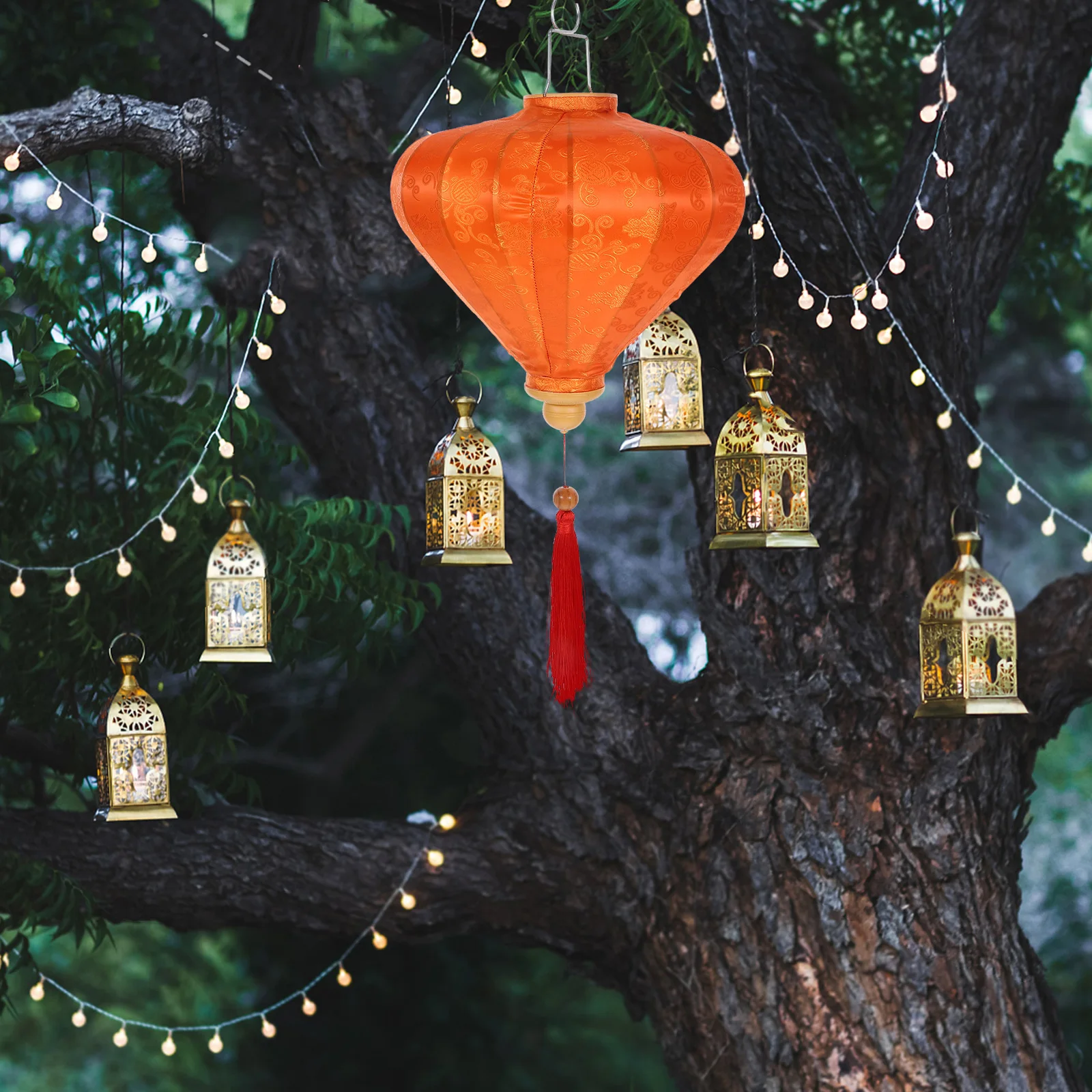 

Vietnamese Lantern Fabric Traditional Style Hanging Lamp Shade for Wedding Garden Party Festival Lantern Decorations Asian Decor