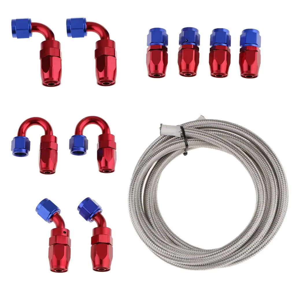 

dolity AN 6 Nylon Braided Oil Fuel Hose with 10 Pieces Aluminum Fittings
