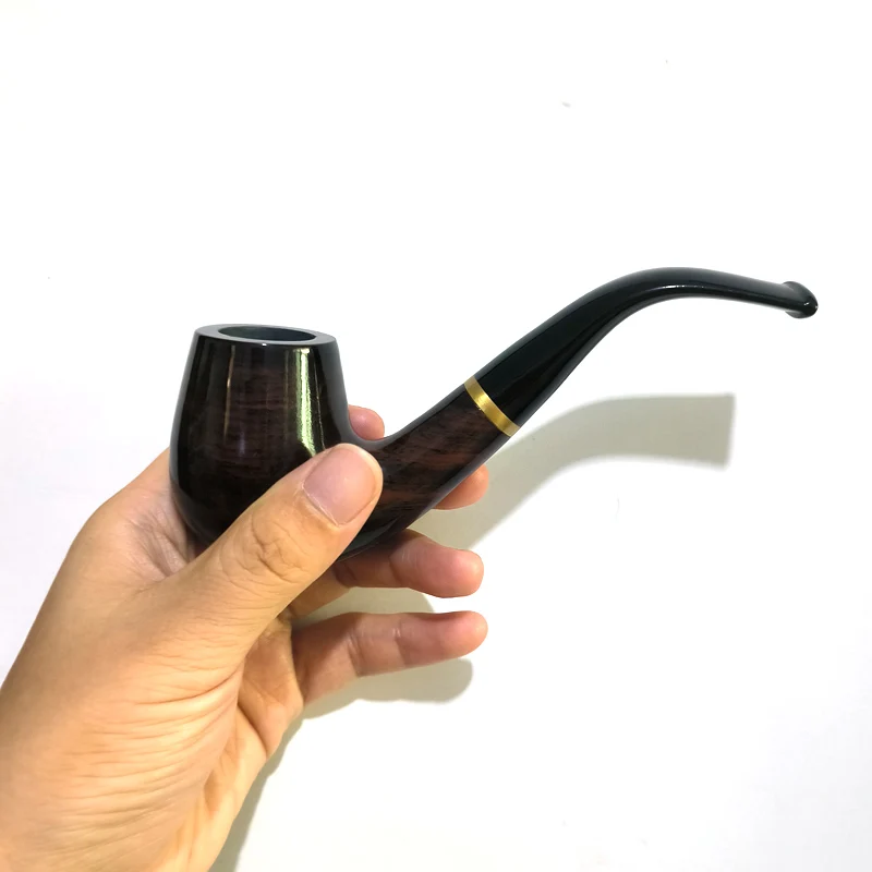 New 9MM Filter Solid Wood Dry Pipe Smoking Craft Brown Ebony Smooth Engraved Handmade Tobacco Pipe