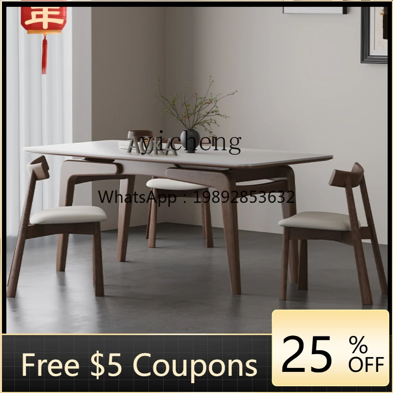 

1 solid wood rock slab dining table rectangular household simple new ash wood retro style dining table