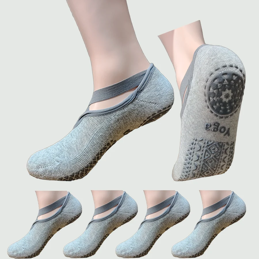 4 pairs women's yoga socks, skipping rope sports socks, Pilates indoor anti slip floor socks image 3