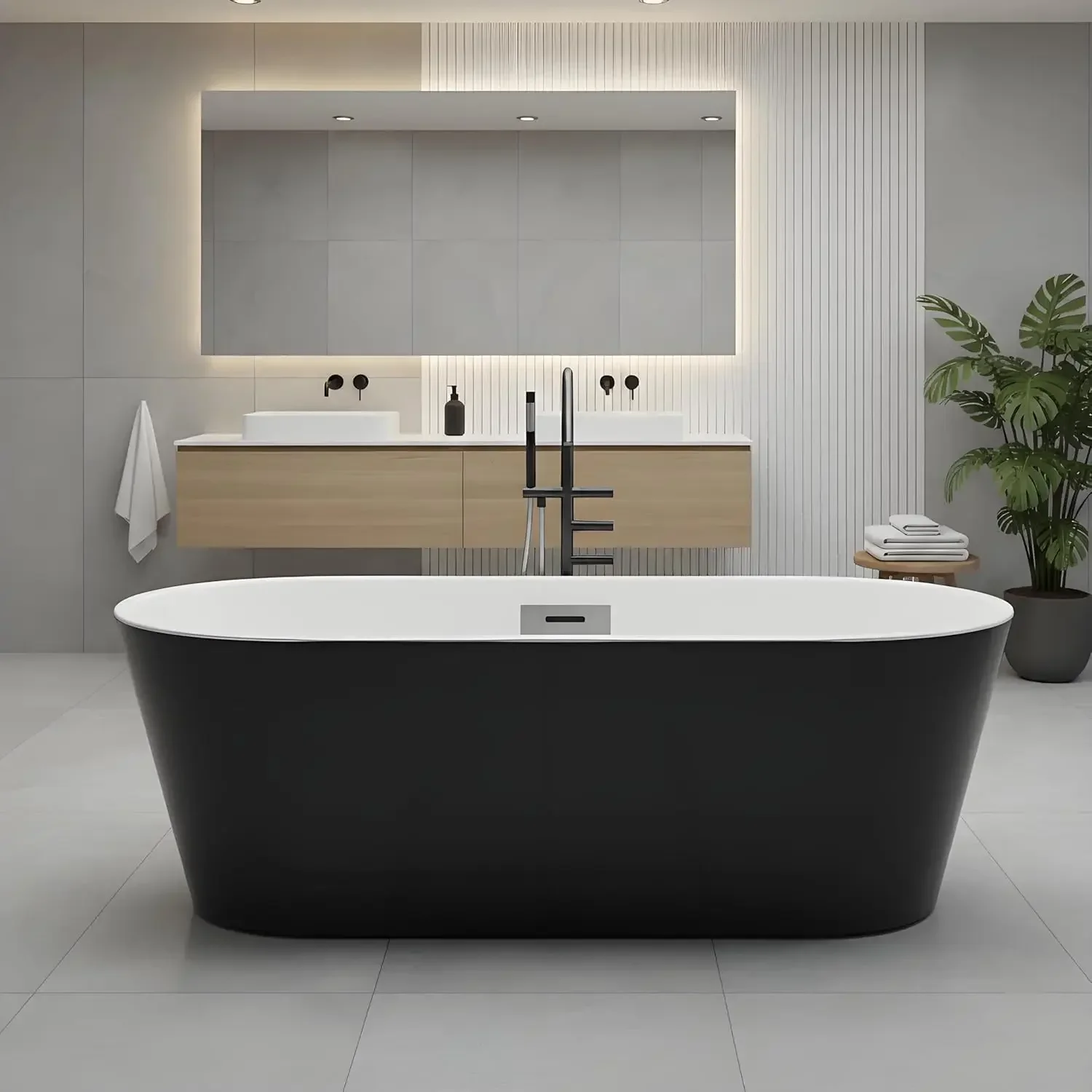 

Freestanding Bathtub – Acrylic Extra Large Soaking Bathtub, 67 Inch Modern Free Standing Tub with Chrome Drain & Overflow, Black
