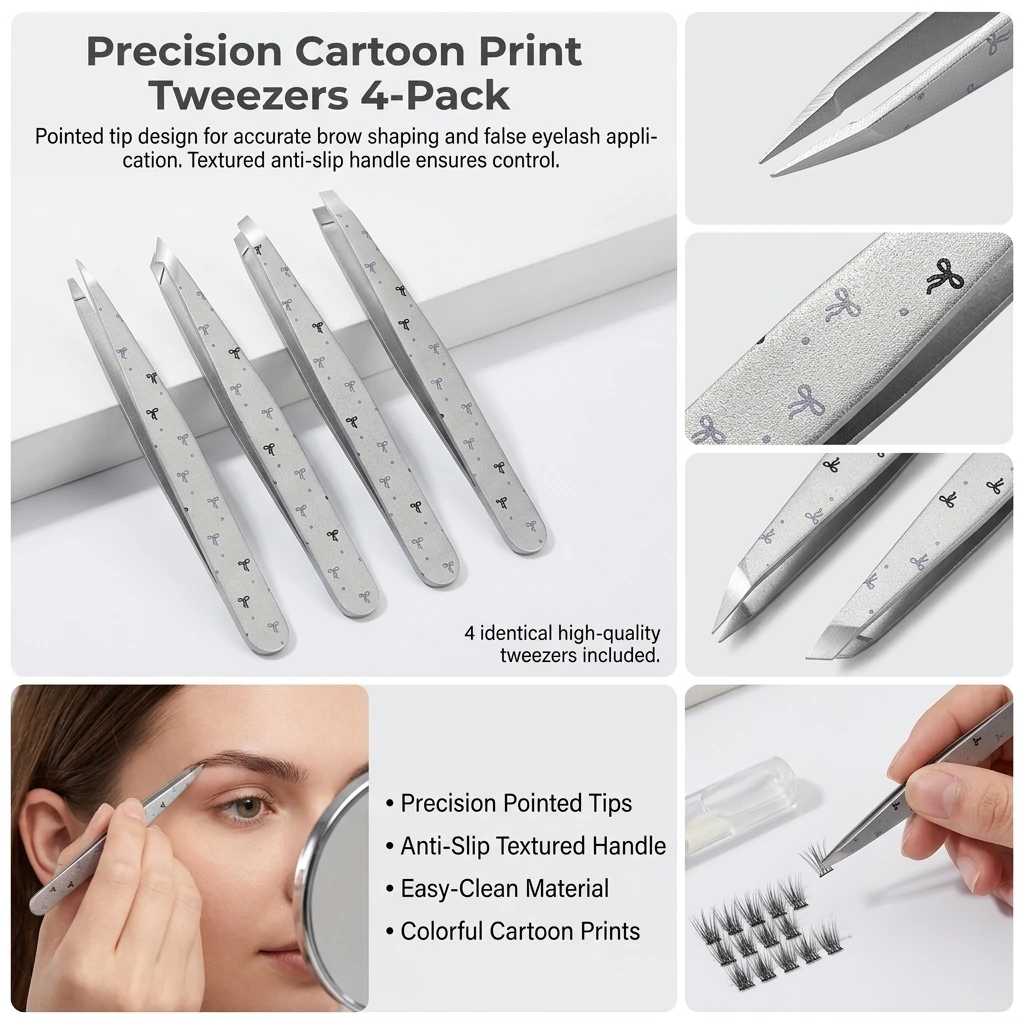 1/4pcs Eyebrow Tweezers Stainless Steel Precision Pointed Tip Hair Removal Tool Anti Slip Grip For Professional Eyelash Makeup
