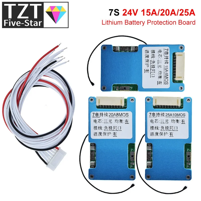 BMS 7S 24V 15A 20A 25A  Li-ion Lmo Ternary Lithium 18650 Battery Charger Protection Board Balance And NTC Temperature Protect