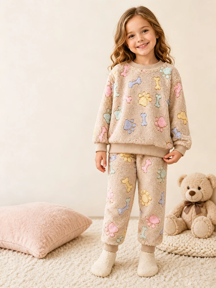 Herbst-Winter-Kinder-Flanell-Pyjama-Set Baby Junge Mädchen Niedlicher Dinosaurier Wolke Langarm-Oberteil+Hose 2-teilig Kinder Dicke Warme Schlafkleidung – Detail 3