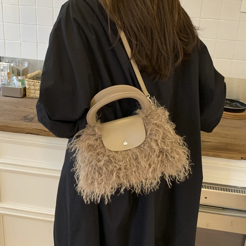 

Модная мягкая плюшевая сумка для женщин, дизайнерская пушистая женская сумка-клатч из искусственного меха, роскошная маленькая женская сумка-тоут, универсальная сумка через плечо