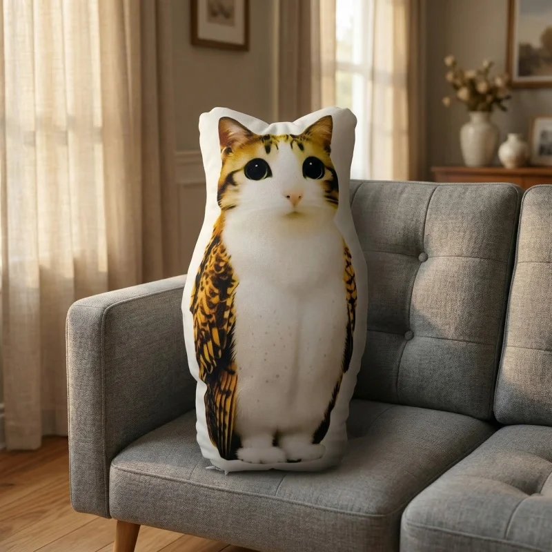 Gaslight Gatekeep Girlboss Meowl Pillow Cat Owl Funny Meme Shaped Pillow Brainrot Stuffed Animal Throw Pillow Gen Z Cushion