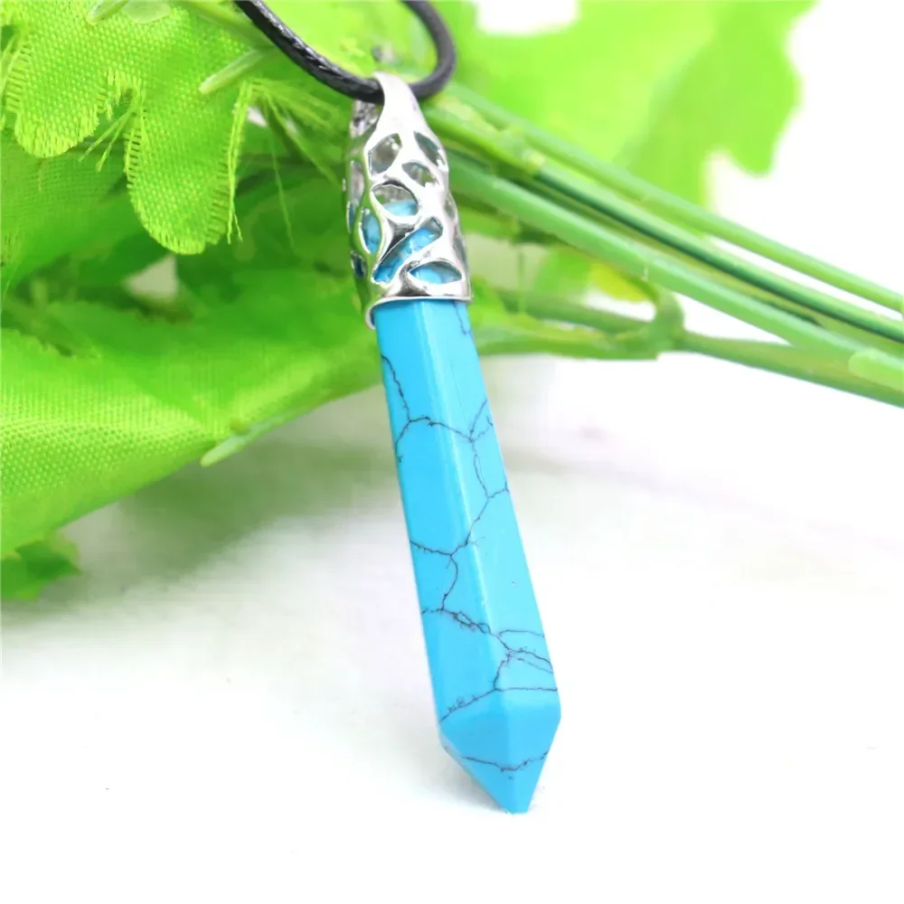 

10X65mm Blue Nail Turkey Turquoised Stone Pendant Necklace Alloy Black Rope Chain Extendable Clasp Women Jewelry Making Design