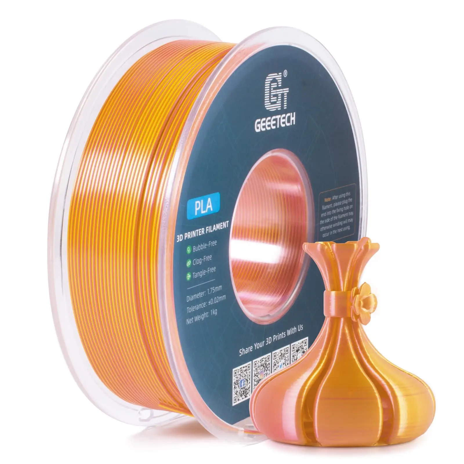 Geeetech Dual Colors BiColor Silk PLA Filament , 3D Filament 1,75 mm 1KG Spool Wire  (+/-0.03mm) Vacuum packaging