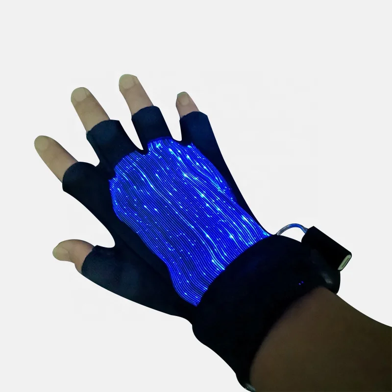 Fashion Luminous LED 7 Colors Glow in half-finger Gloves Unisex DJ Light Up Rave Fiber Optic Christmas Gloves