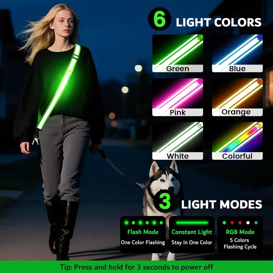 حزام LED عاكس وشاح للمشي في الليل، معدات جري عاكسة للضوء عالية الوضوح، معدات أمان للمشي الليلي، إضاءة LED لـ Ru #3