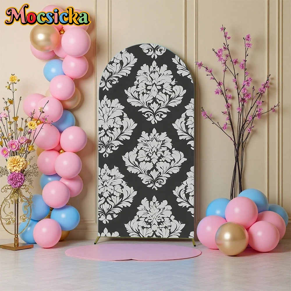Mocsicka Art Flowers Arch Backdrop Covers Cloth Dark Gray Texture Photo Arched Background Adult Wedding Decorations Studio Props